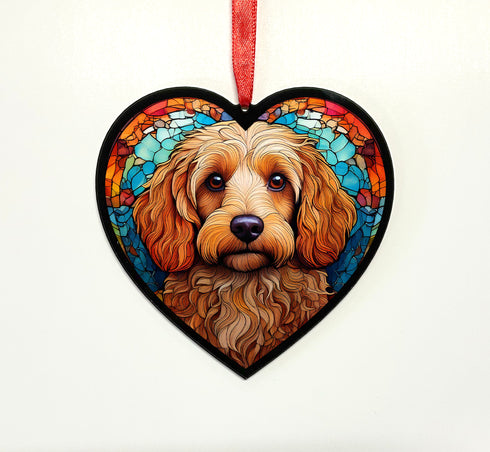 Cockapoo Yellow Stained Glass Effect Heart Suncatcher